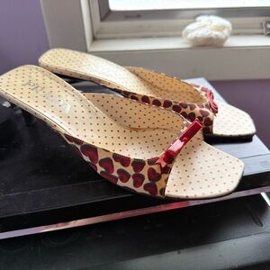 Prada Women's SS2000 Red & Cream Heart Mules w/ red bow & red-polka-dot footbed